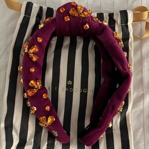 Lele Sadoughi Merlot Crystal Bloom Velvet Knotted Headband